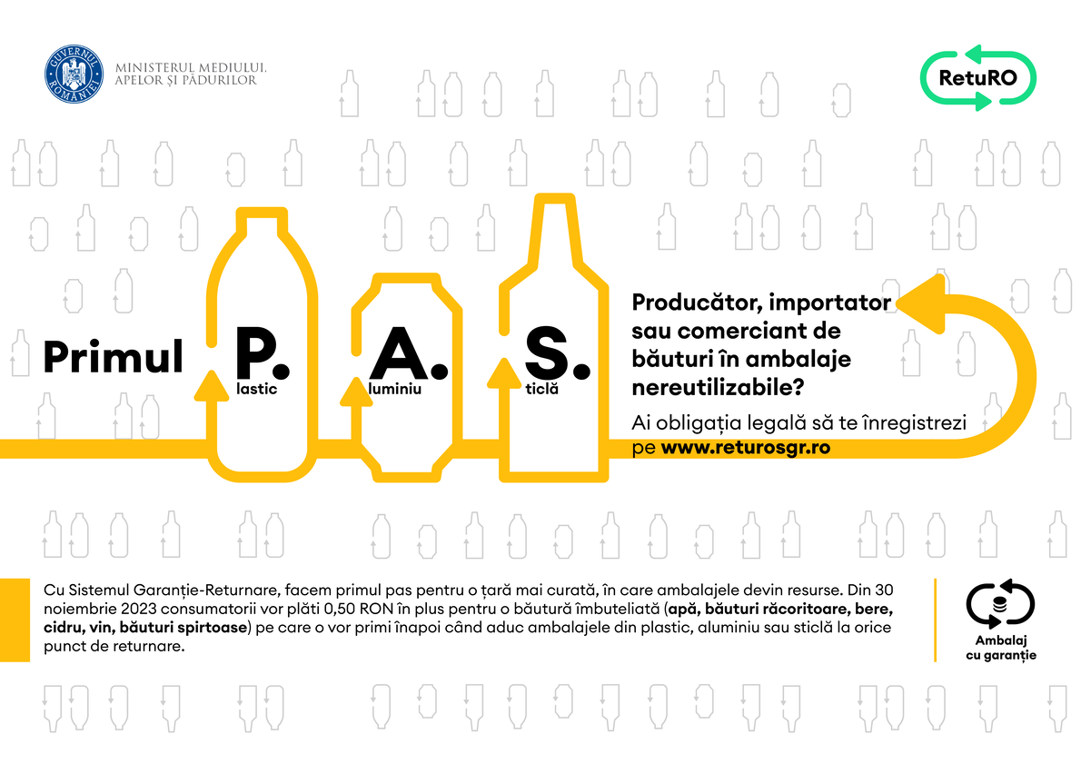Contractul pentru producătorii de băuturi care se încadrează în normele Sistemului Garanție Returnare poate fi consultat de astăzi în platforma RetuRO Sistem Garanție Returnare: www.returosgr.ro 